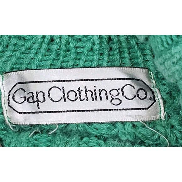 Vtg 80s GAP Clothing Co. 100% Cotton Large Green Chunky Cable Knit Sweater - Picture 6 of 6